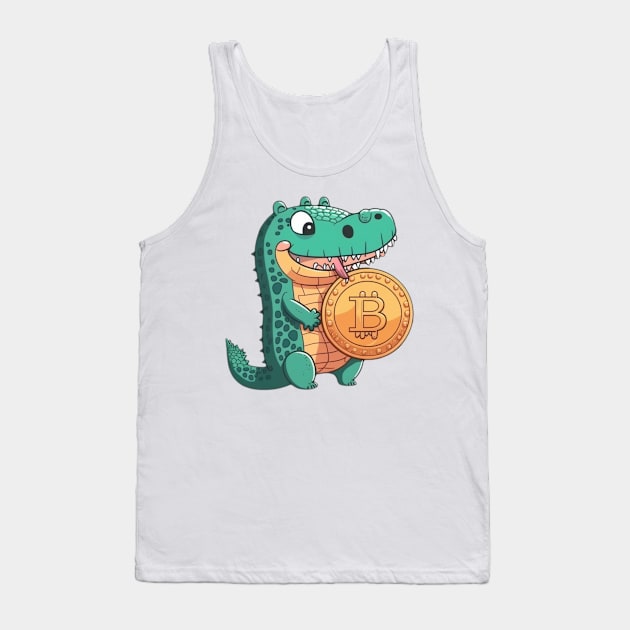 Cartoon Crocodile with a Bitcoin Coin Tank Top by DesginsDone